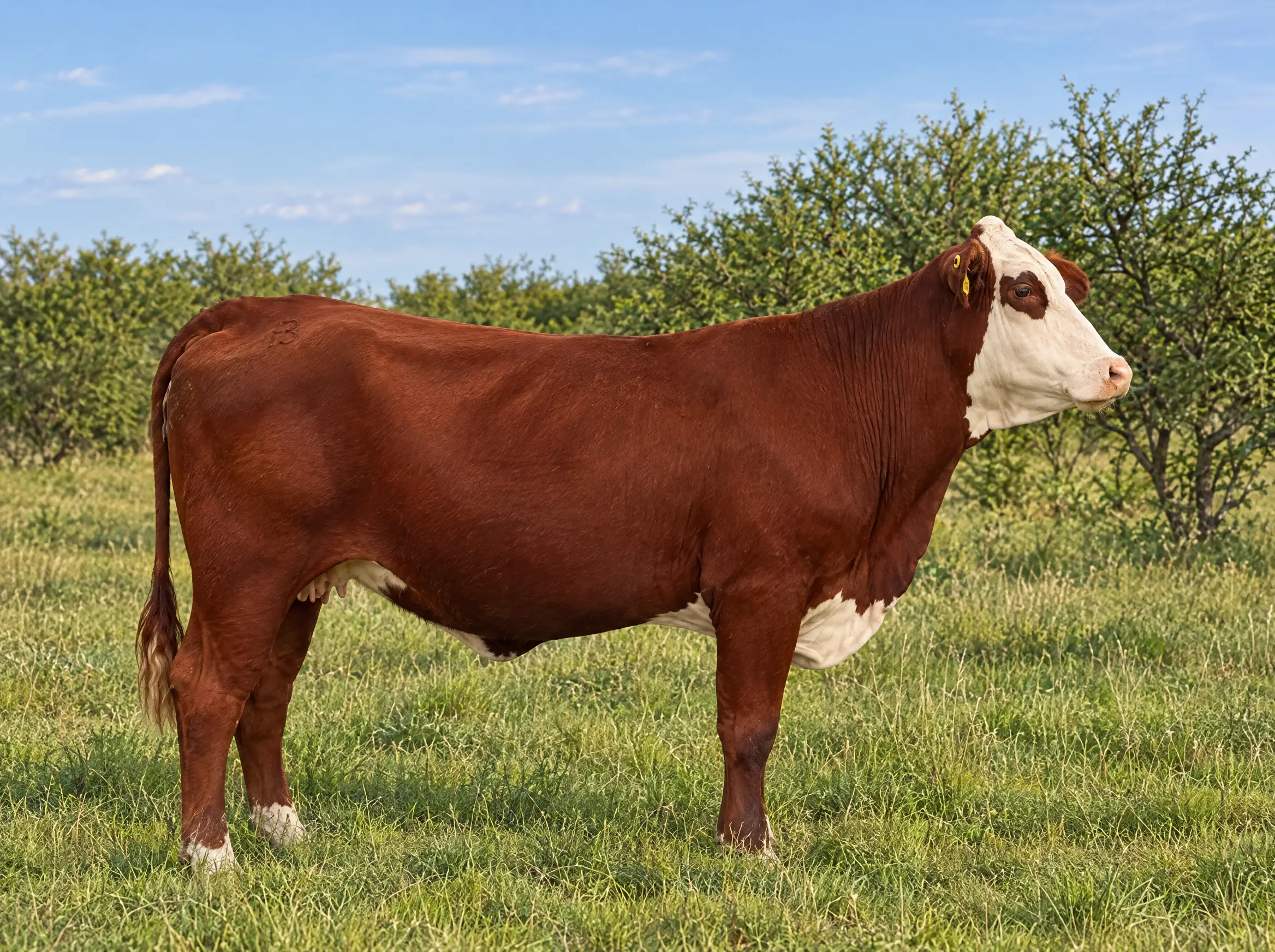Vaca Braford de perfil en el pastizal